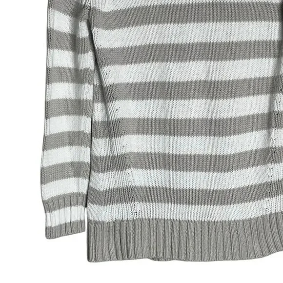 Vintage J. Crew Always Sweater Size S Roll Neck 100% Cotton Gray White Stripe - Picture 3 of 8